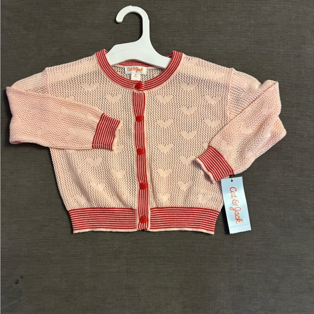 Cat & Jack 
Pink Cardigan with Red Accents